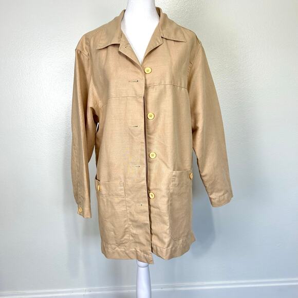 Vintage Liz Sport Linen Cotton Blazer Jacket Women’s Small Tan Oversized 90s Y2K - Picture 1 of 13